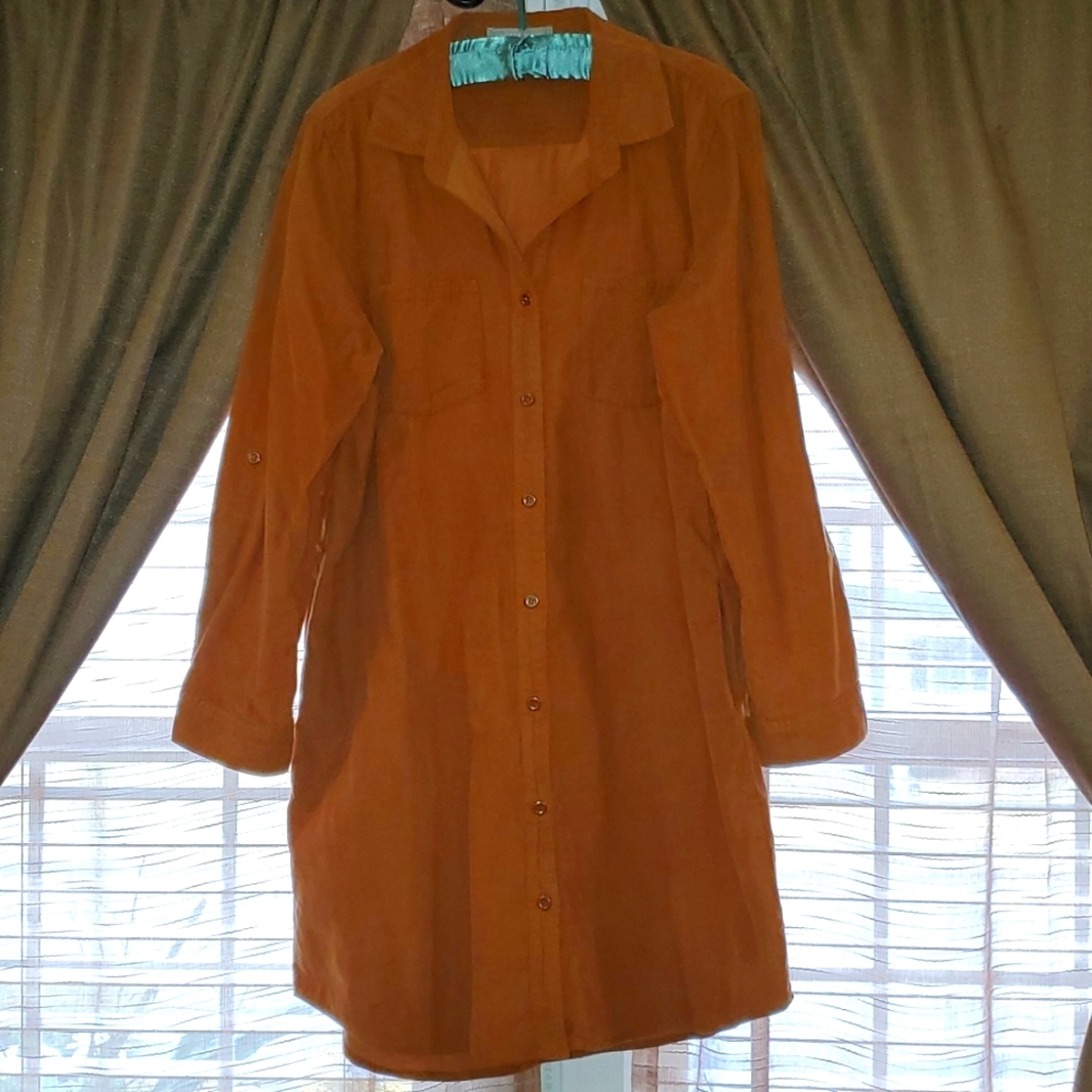 Women's button down mustard orange color shirt